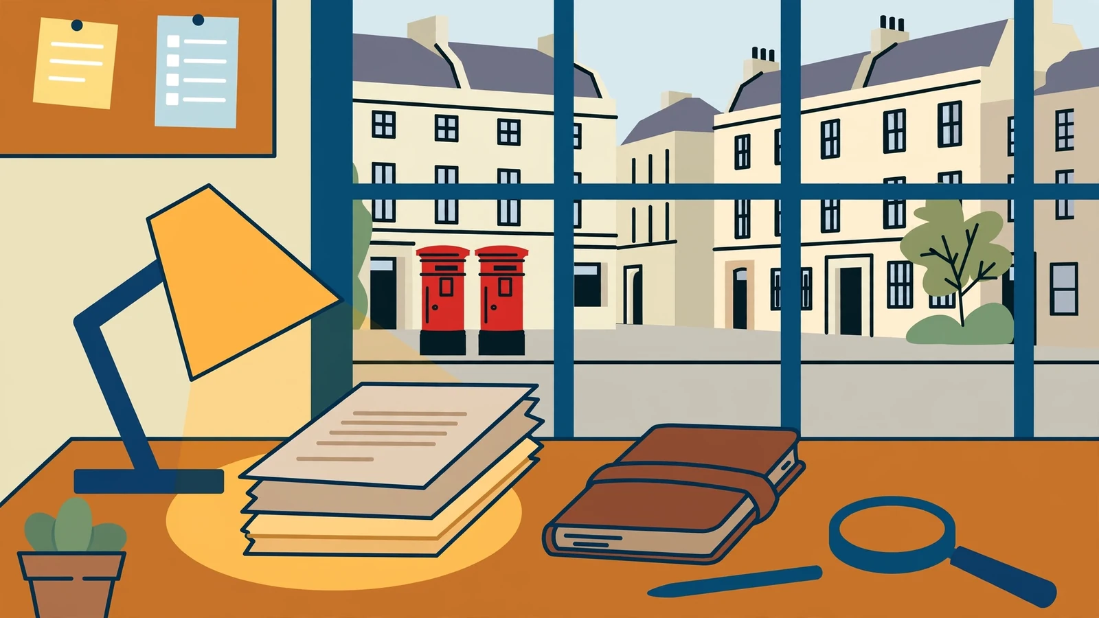 Editorial workspace with documents and a London street view